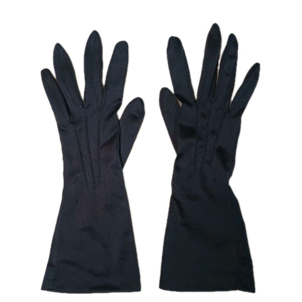 Vintage Hansen Women's Size 7 Gloves Black Nylon Lightweight Short Stretchy